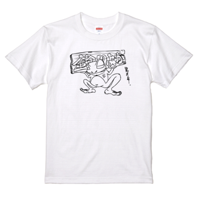 【釣りよかでしょう。】カエルTシャツ(ブラックイラスト)