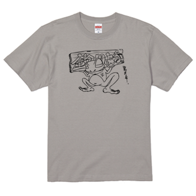 【釣りよかでしょう。】カエルTシャツ(ブラックイラスト)