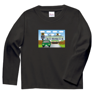 踏切電車 ロングスリーブTシャツ(キッズサイズ)