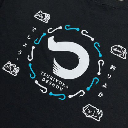 【釣りよかでしょう。】両面ロゴTシャツ_ブラック