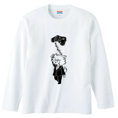 いぬねこサンプル ロングスリーブTシャツ（リブなし）（ホワイト）